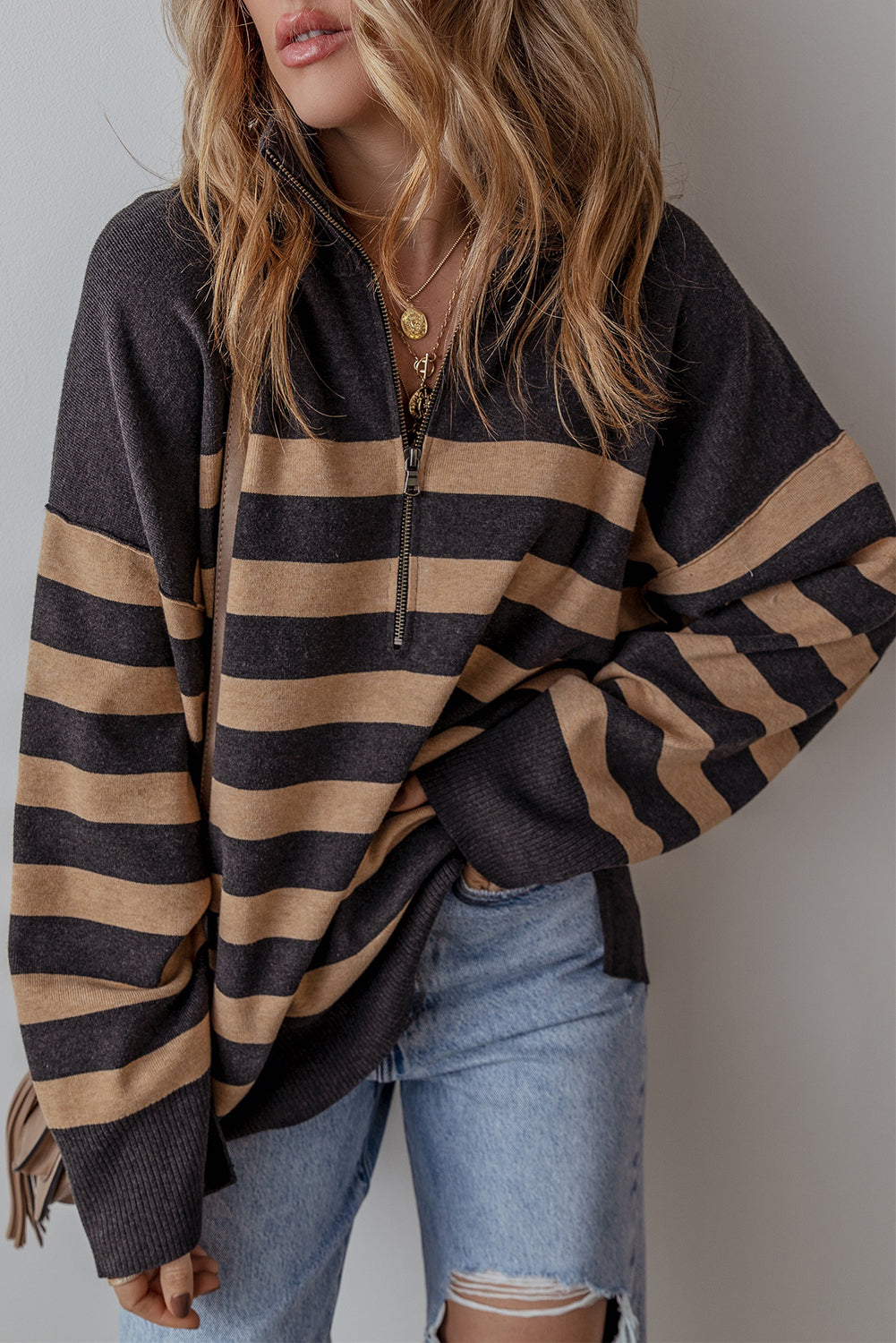 Adeline Stripe Oversized Sweater - Aaria Tees