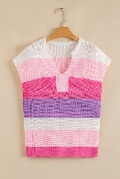 Stripe Colorblock V-Neck Sweater T-Shirt