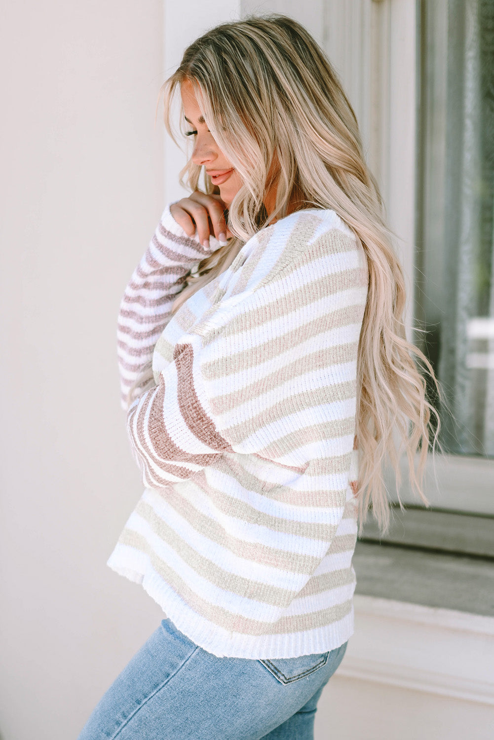 Magnolia Stripe Slouchy Sweater - Aaria Tees