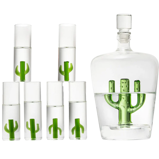 Cactus Decanter with 6 Cactus Shot Glasses Set