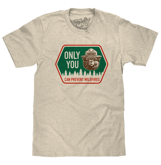 Retro Smokey Bear Only You Can Prevent Wildfires T-Shirt - Oatmeal Heather