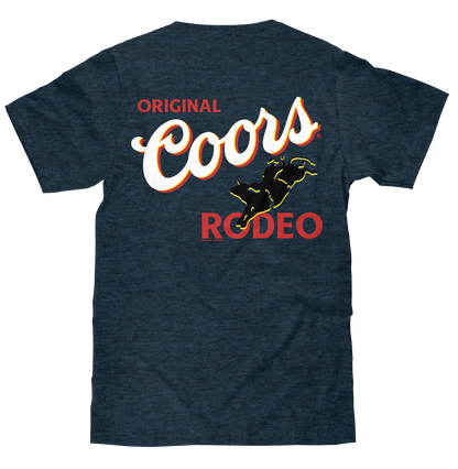 Original Coors Rodeo Cowboy Front and Back Print T-Shirt - Denim Black Heather