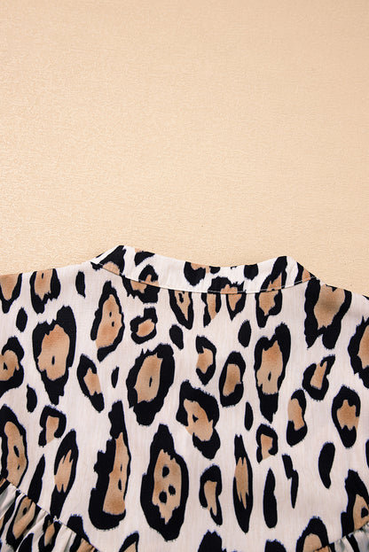 Jet Stream Oversized Leopard Print Balloon Sleeve Casual Shirt - Aaria Tees