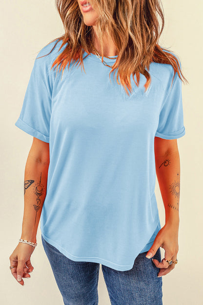 Solid Short Sleeve Crew Neck Tee