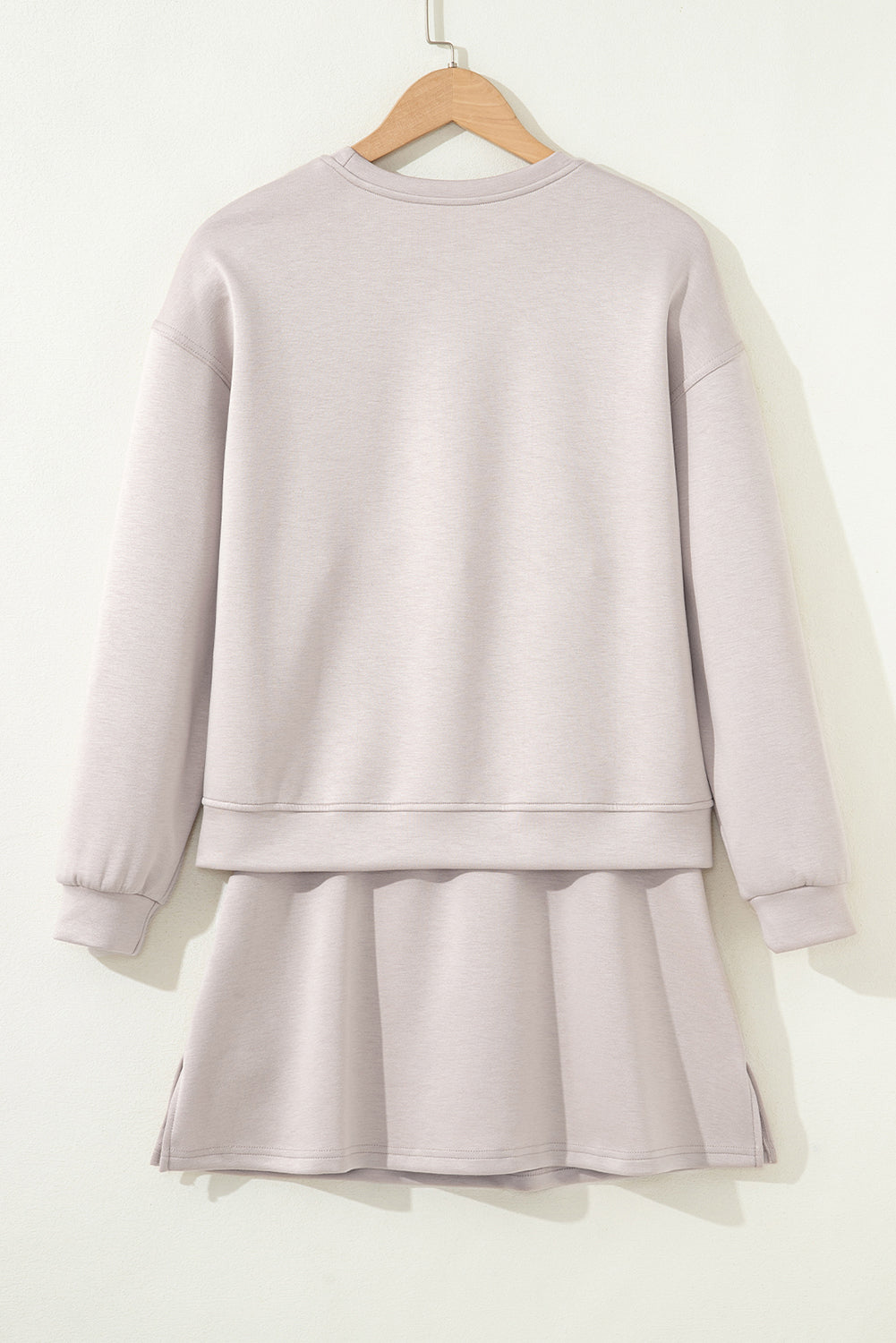 Solid Drop Shoulder Pullover and Mini Skirt Set