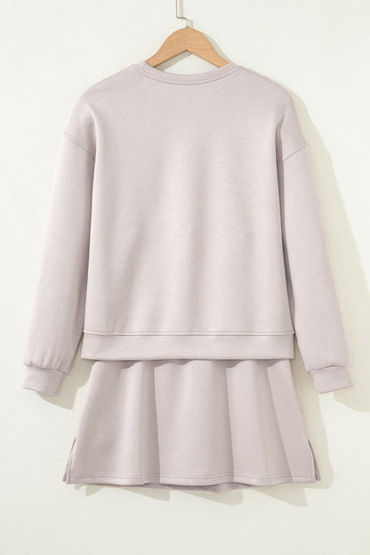 Solid Drop Shoulder Pullover and Mini Skirt Set