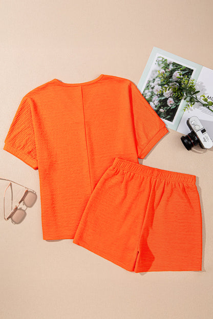 Solid Textured T-Shirt and Shorts Set