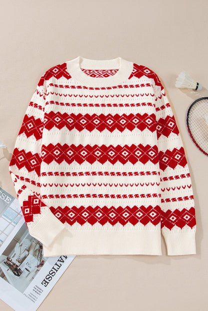 Christmas Western Geometric Crew Neck Sweater