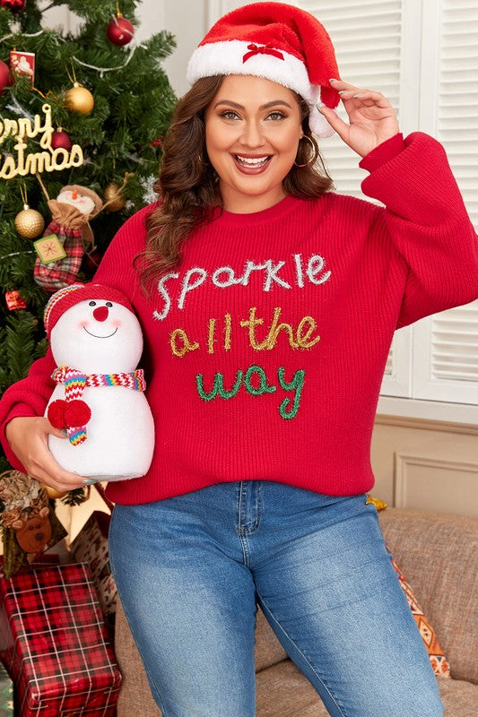 Women Tinsel Crew Neck Plus Size Sweater YNIQUE