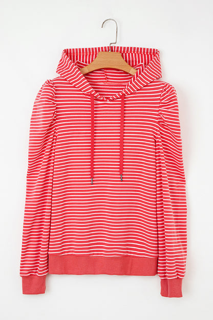 Red Stripe Puff Sleeve Stripe Hoodie