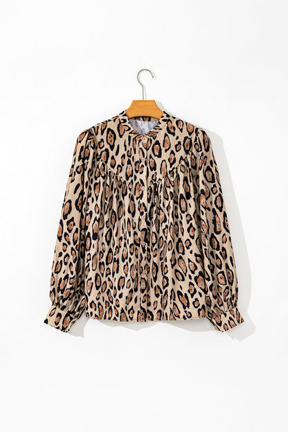 Leopard Balloon Sleeve Button-Up Shirt