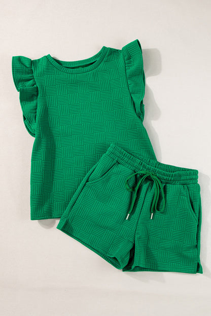 Pearl Textured Ruffled Sleeve Tee and Shorts Set