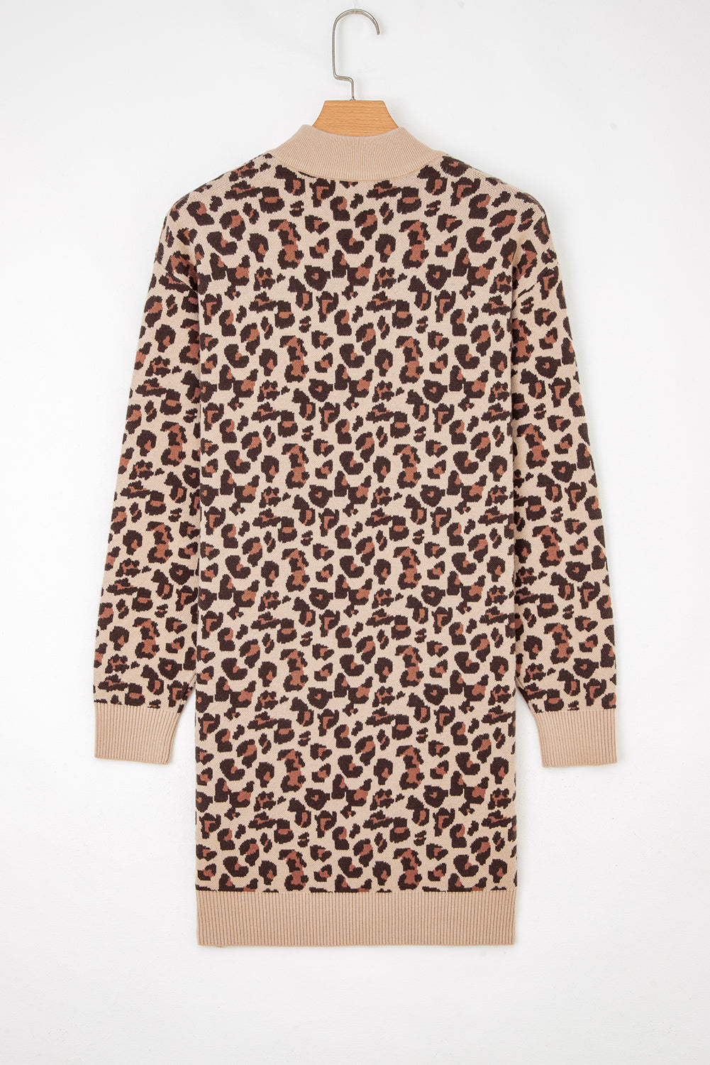 Leopard High Neck Long Sleeve Sweater Dress