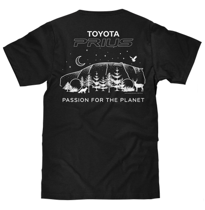 Toyota Prius Passion for the Planet Front and Back Print T-Shirt - Black