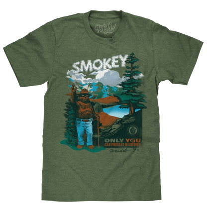 Smokey Bear Only You Can Prevent Wildfires Retro Graphic T-Shirt - Canyon Green