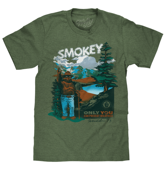 Smokey Bear Only You Can Prevent Wildfires Retro Graphic T-Shirt - Canyon Green
