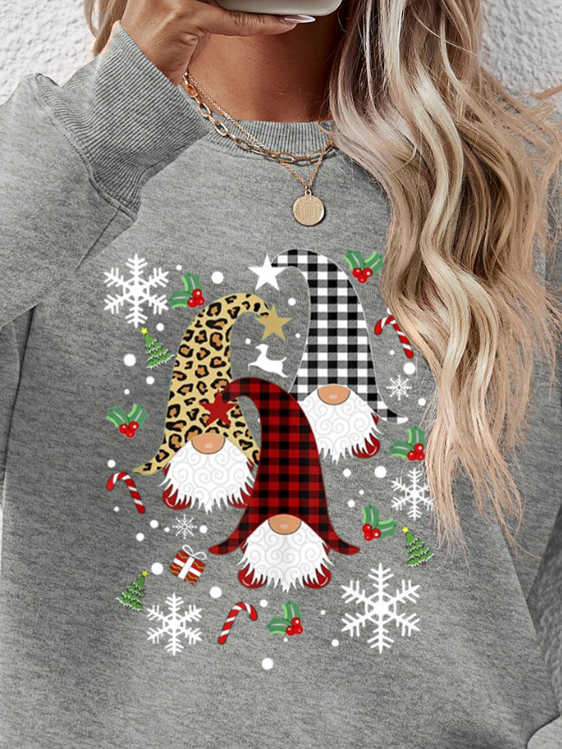 Faceless Gnomes Graphic Drop Shoulder Sweatshirt - Aaria Tees