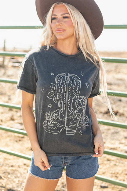 High-Rise Western Cowboy Boots Graphic Tee - Aaria Tees