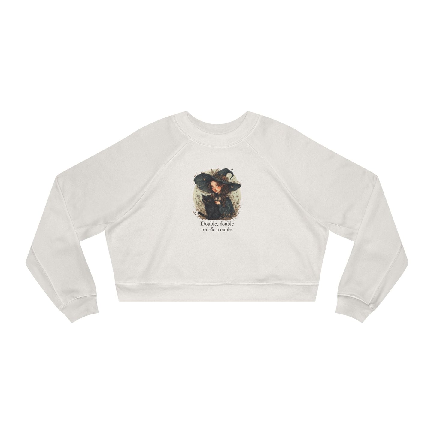 Cute Witchy Cat Lady Women's Halloween Cropped Pullover Sweatshirt