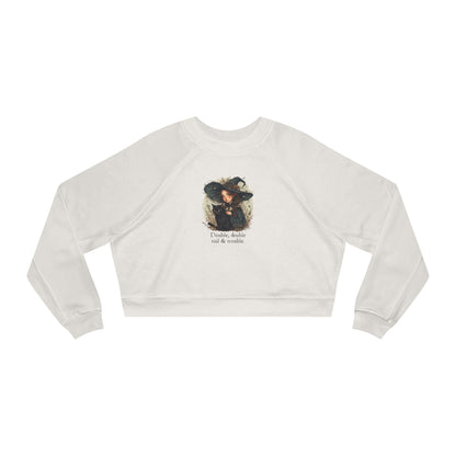 Cute Witchy Cat Lady Women's Halloween Cropped Pullover Sweatshirt