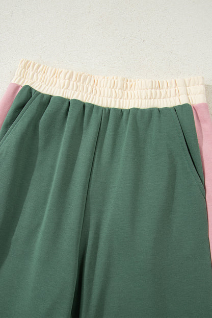 Light Pink 2pcs Color Block Pullover Loose Pant Set
