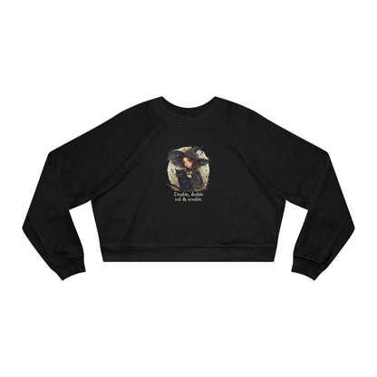 Cute Witchy Cat Lady Women's Halloween Cropped Pullover Sweatshirt