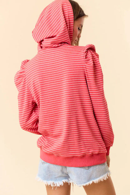 Red Stripe Puff Sleeve Stripe Hoodie