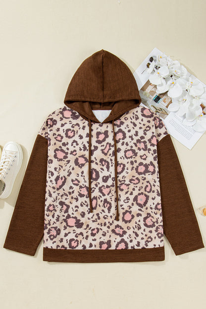 Plus Size Leopard Knit Patchwork Hoodie