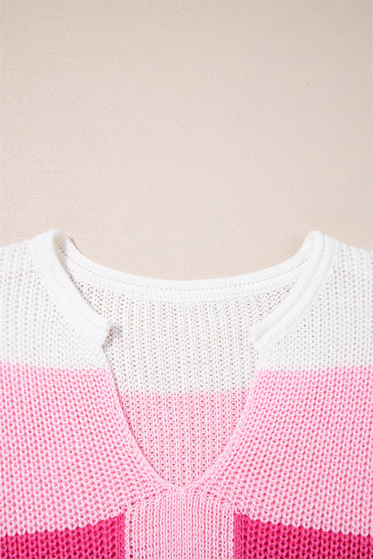 Stripe Colorblock V-Neck Sweater T-Shirt
