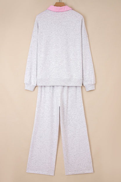 Stripe Contrast Trim Pullover and Drawstring Pants Set