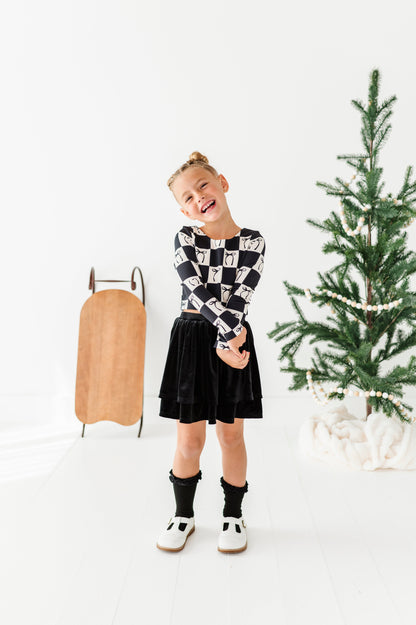 Checkered Bow | CROPPED Bow Back Long Sleeve Top