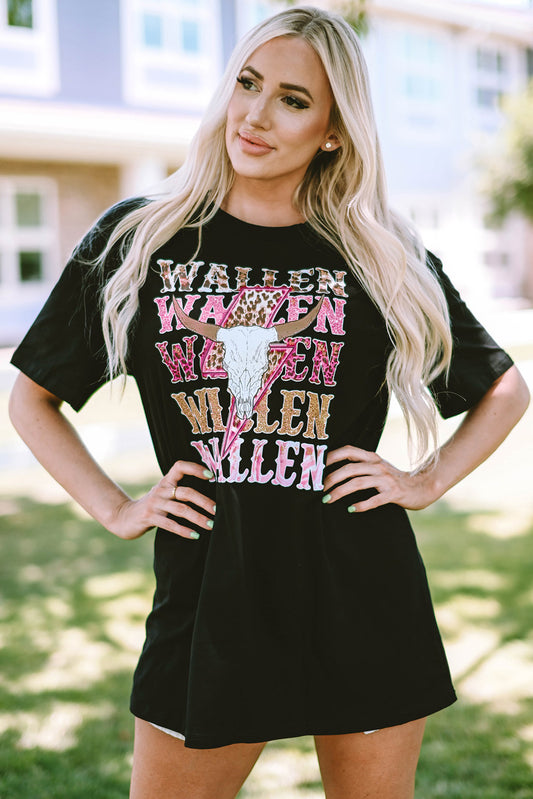 Black WALLEN Cowskull Graphic Oversized Tee - Aaria Tees