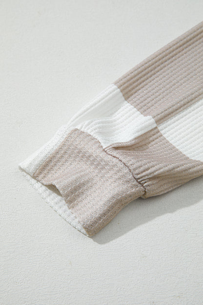 Khaki Checkered Print Breathable Textured Long Sleeve Top