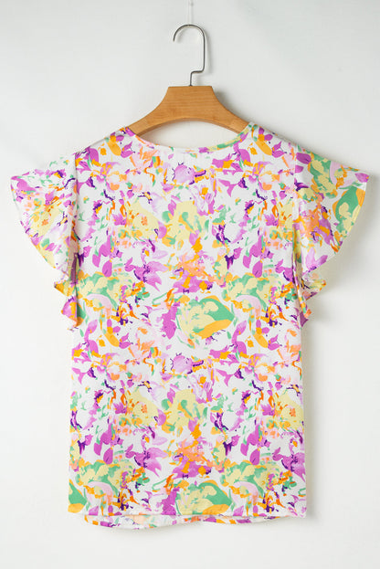 Savanna Ruffled Short Sleeve Notched Neck Blouse