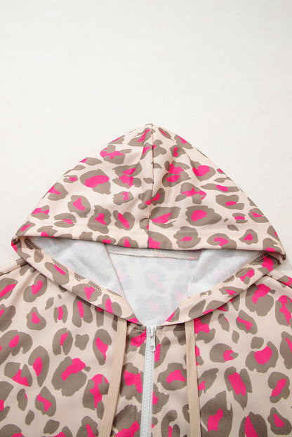 Leopard Zip-Up Hooded Sweatshirt
