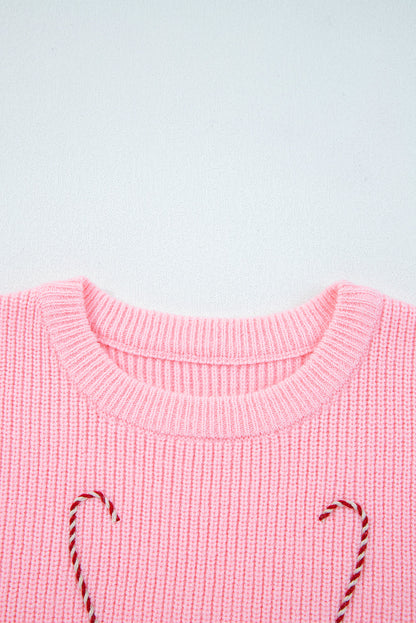 Merry Candy Cane Embroidered Crewneck Sweater