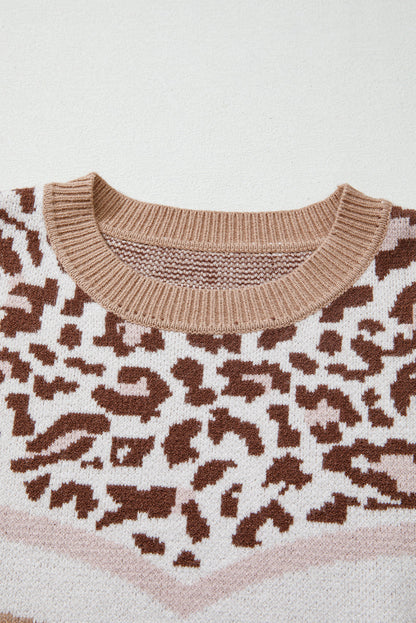 Leopard Colorblock Puff Sleeve Sweater