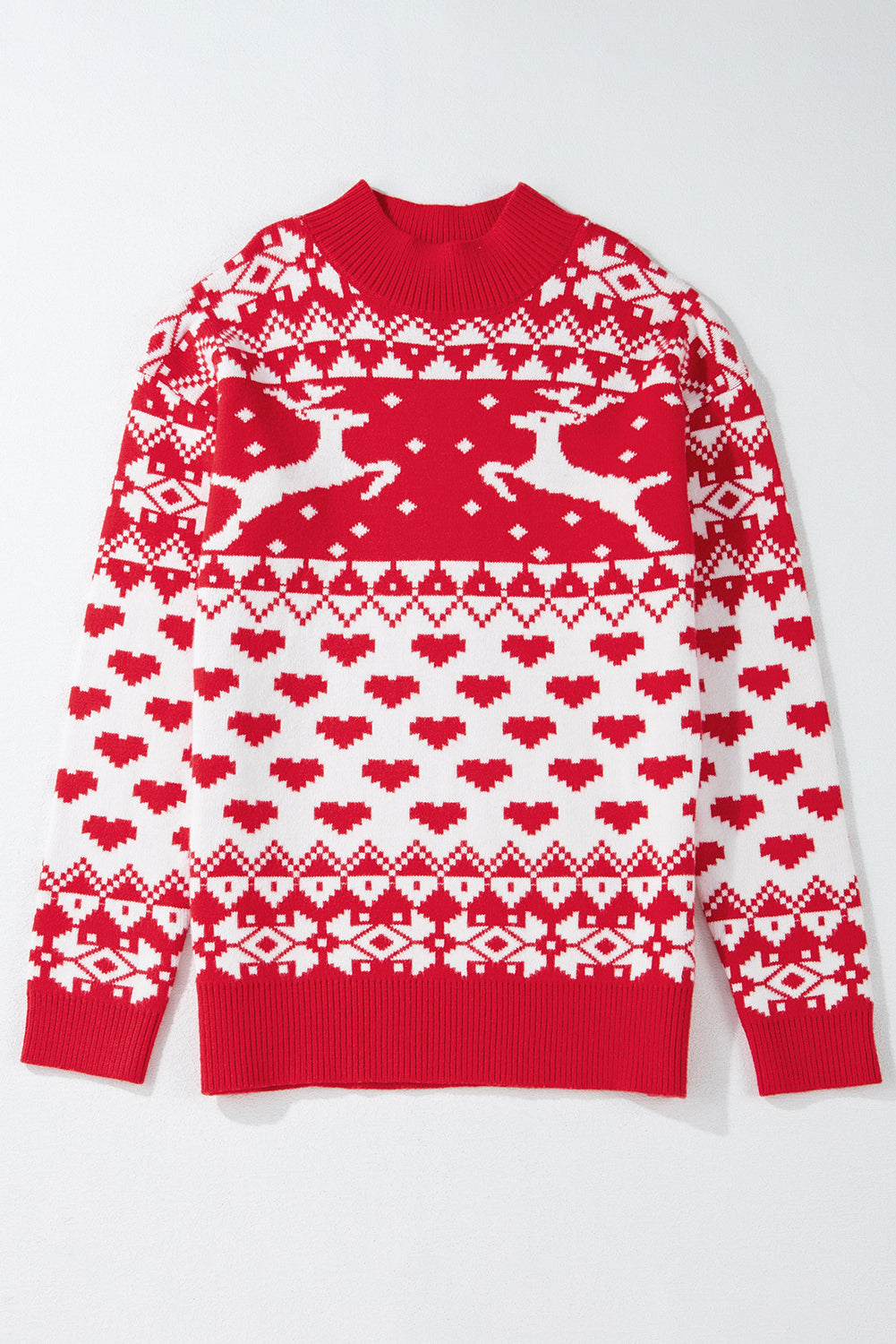 Christmas Reindeer and Heart High Neck Sweater