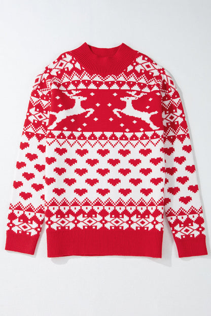 Christmas Reindeer and Heart High Neck Sweater