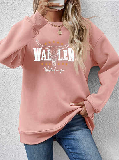 Graphic Round Neck Dropped Shoulder Sweatshirt - Aaria Tees