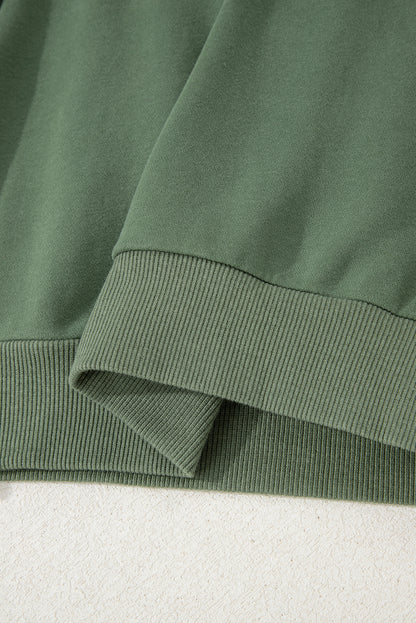 Mist Green Button Drawstring Hooded Pullover and Casual Short Set
