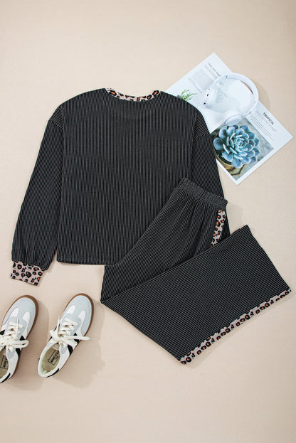 Leopard Corded Knit Top and Pants Set