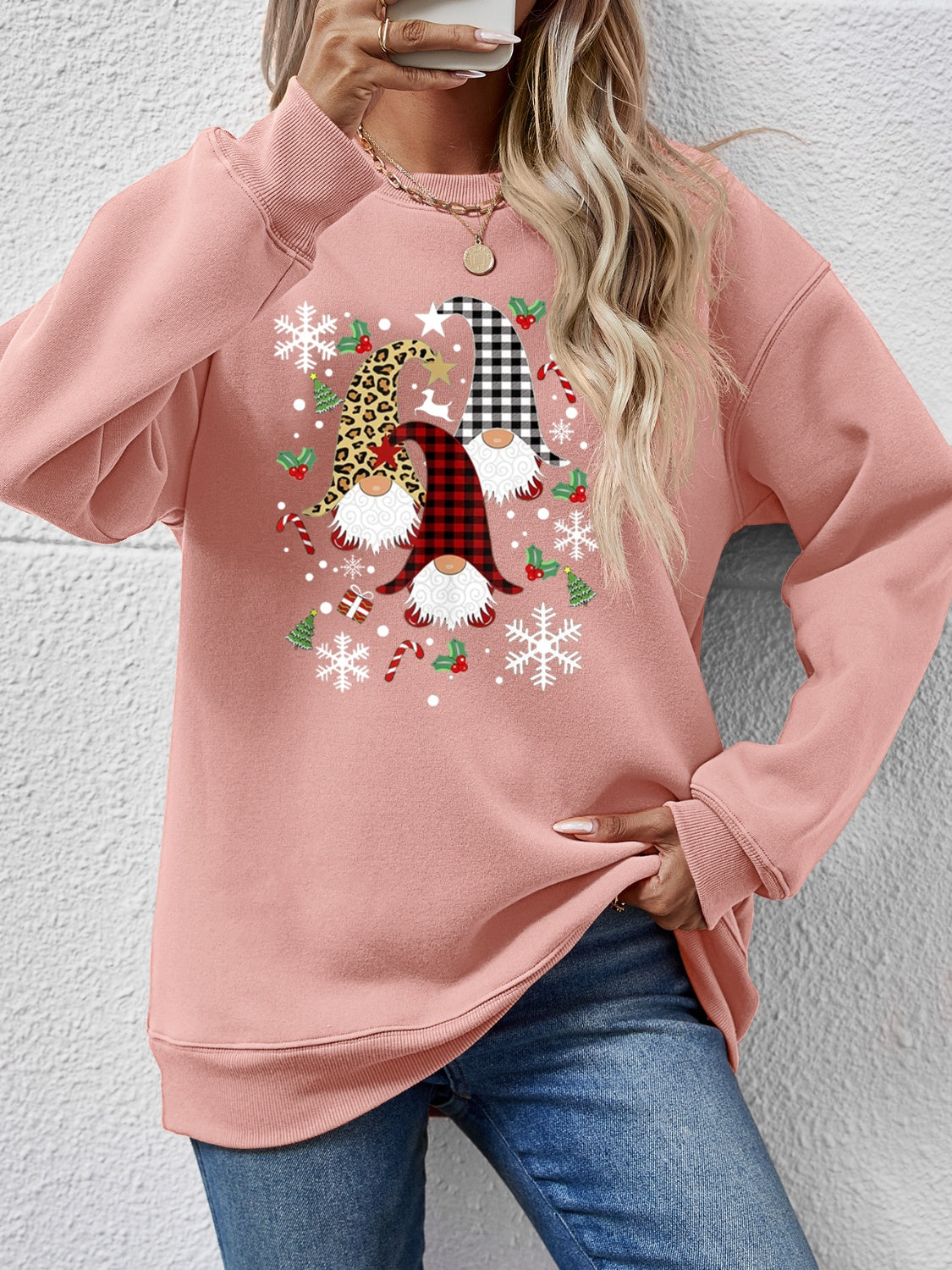 Faceless Gnomes Graphic Drop Shoulder Sweatshirt - Aaria Tees