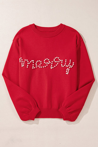 Christmas Merry Pearl Beaded Sweater