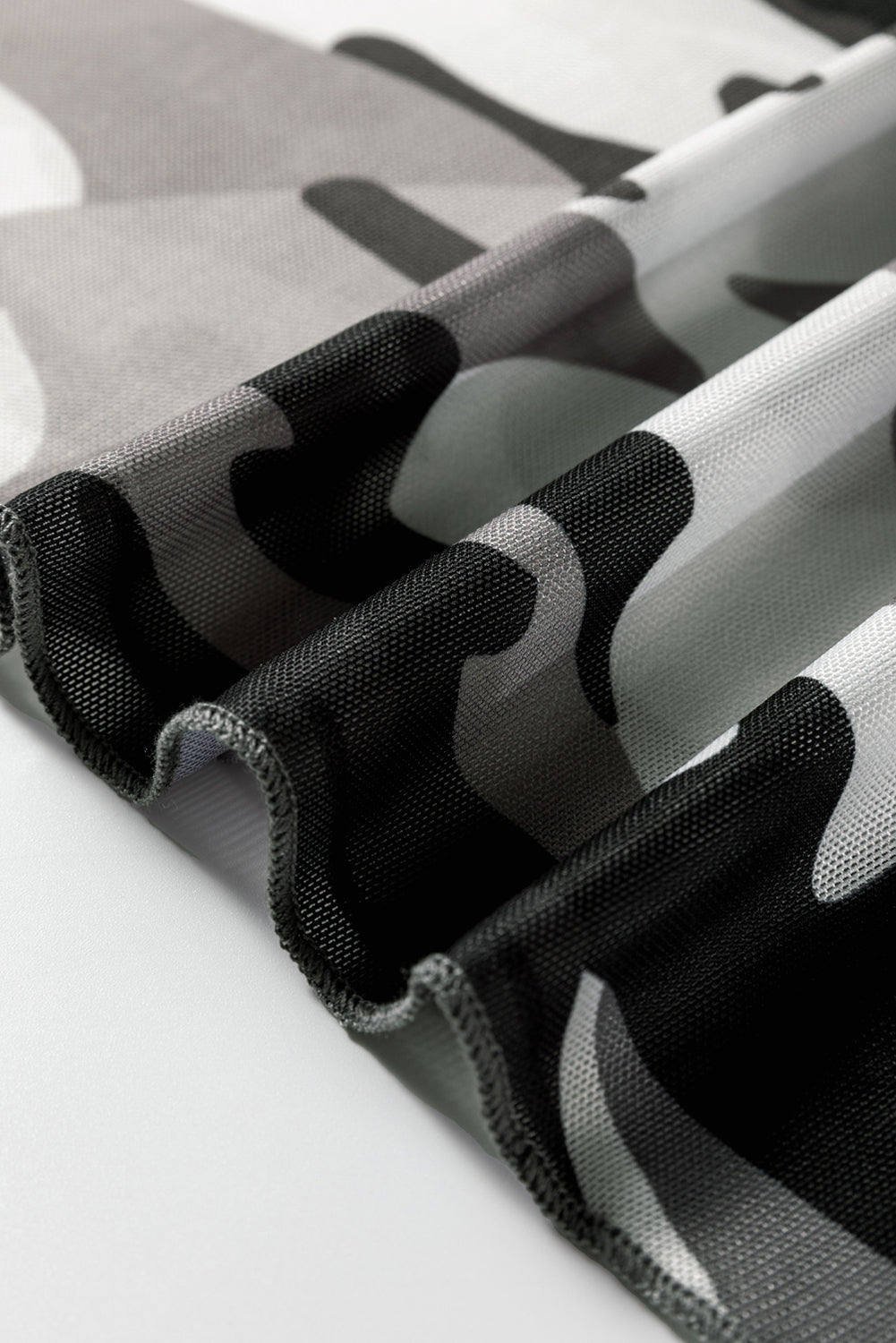 Green Western Fashion Camouflage Print Mesh Long Sleeve Top