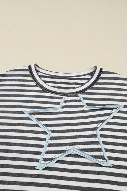 Plus Size Stripe Star Stitch Long Sleeve Top