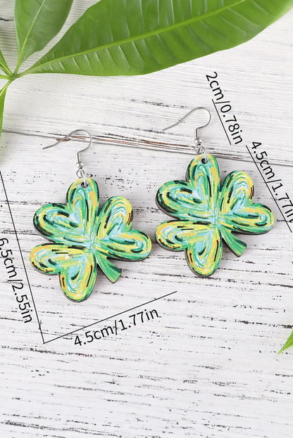 Light Green St. Patrick Painted Shamrock Shape Drop Earrings