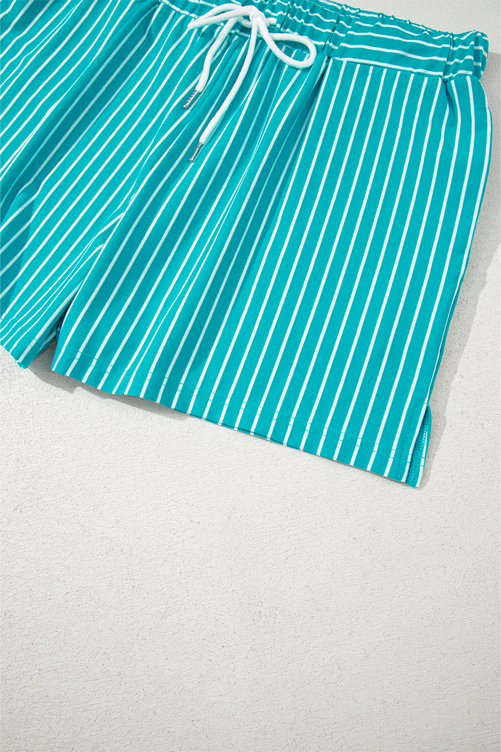 Sky Blue Stripe V Neck Tee and Casual Short Set