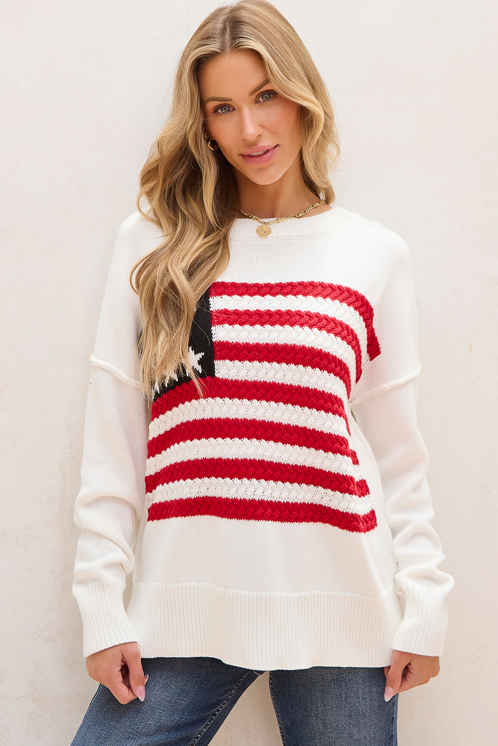 Lakelyn American Flag Sweater - Aaria Tees