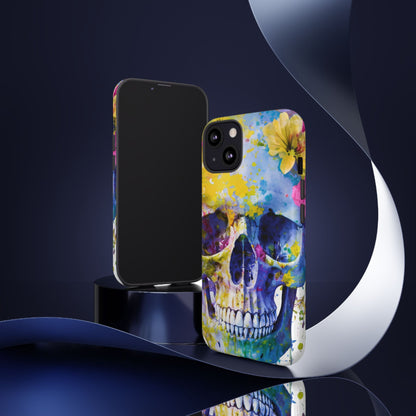 Vibrant Blue Floral Skull Tough Phone Case